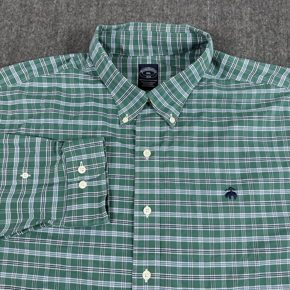 Brooks Brothers 1818 Men's 2XL Green Plaid Long Sleeve Button Down Shirt